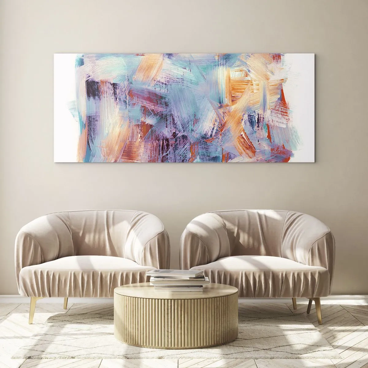 Obraz na skle - Farebný neporiadok - 140x50 cm