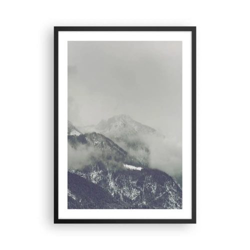 Plagát v čiernom ráme - Hmlisté hory s tajomnou atmosférou - 50x70cm - Zahmlené údolie - Moderná nástenná dekorácia do obývacej izby a spálne ARTTOR