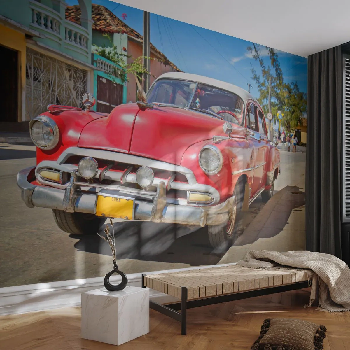 Samolepiaca Fototapeta Deluxe Sticker - Ešte len na Kube - Automobilový priemysel, Vintage auto, Architektúra - 250x175 cm