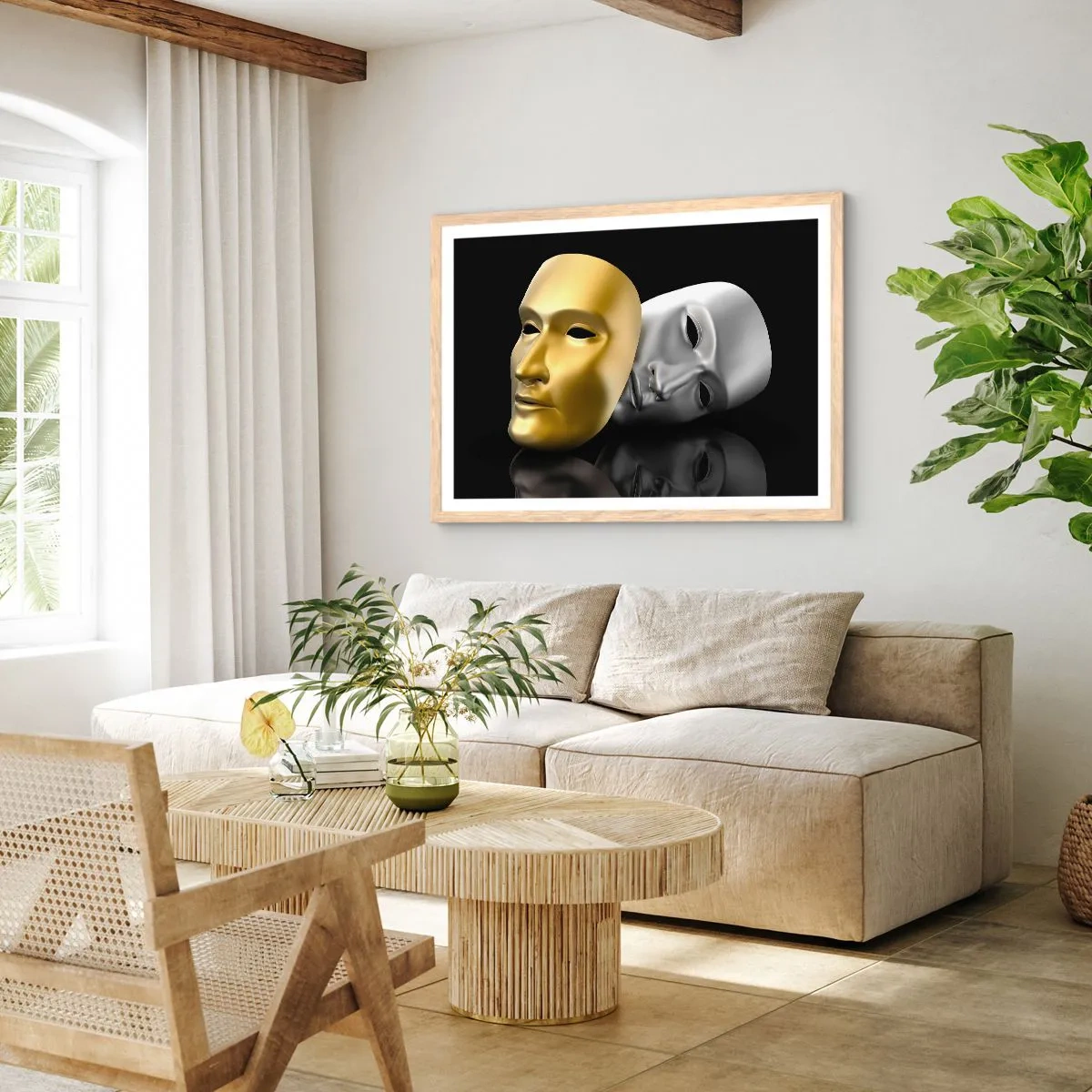 Plagát v ráme zo svetlého duba - Život je divadlo - 50x40 cm