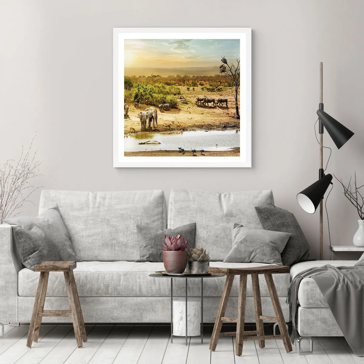 Plagát v bielom ráme - „Z raja opäť pramenila rieka…“ - 60x60 cm