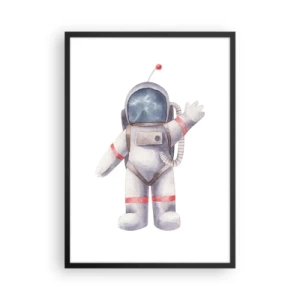 Plagát v čiernom ráme - Akvarelový astronaut máva vo vesmírnej ukážke - 50x70cm - Tak zatiaľ! - Moderná nástenná dekorácia do obývacej izby a spálne ARTTOR