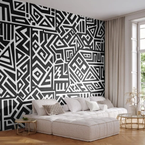 Fototapeta Standard Eco - Predkolumbovská kompozícia - Abstrakcia, Kus, Čierna a biela - 450x315 cm