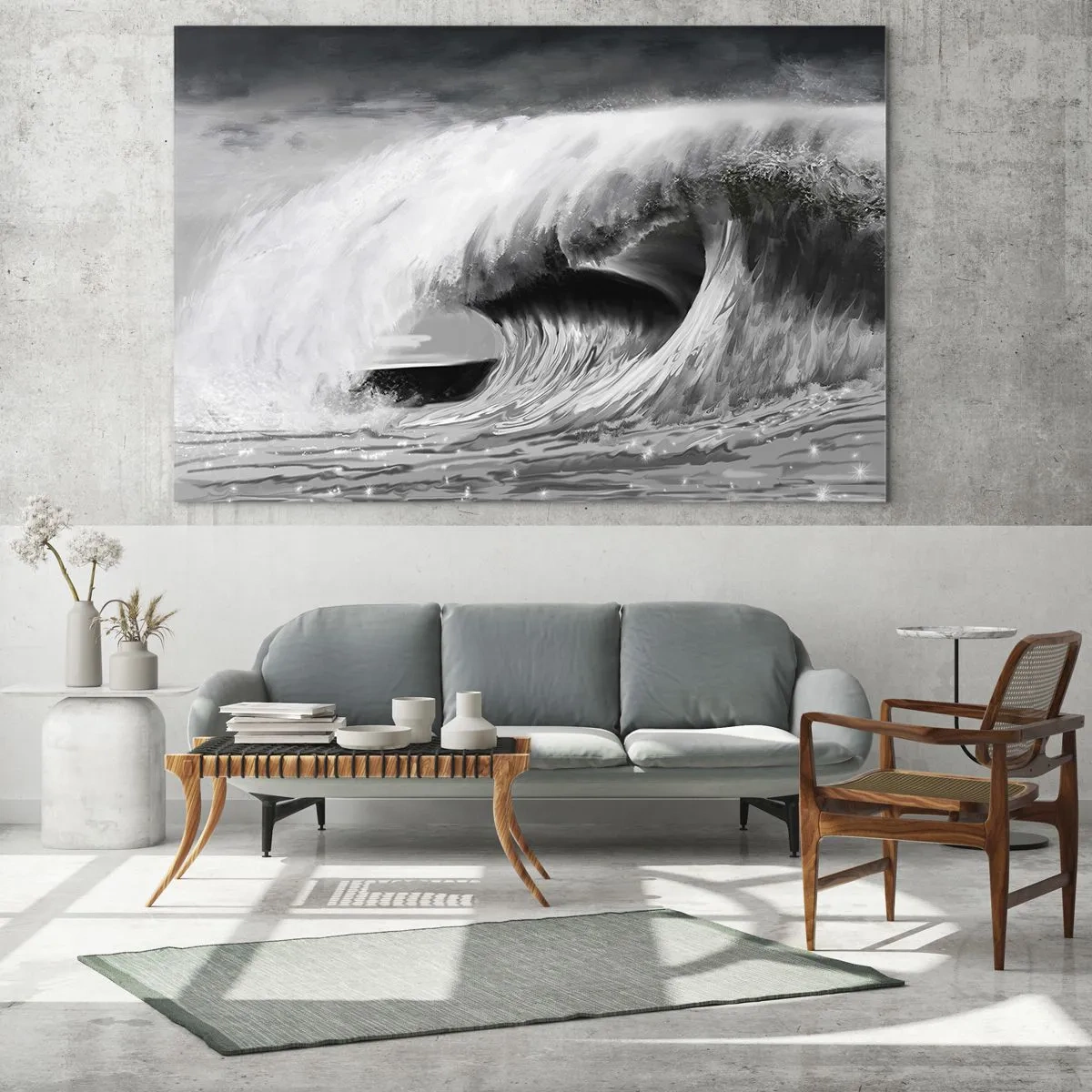 Obraz na skle - Silná vlna zachytená v čiernobielej estetike - 70x50cm - Hnev oceánu - Moderná nástenná dekorácia do obývacej izby a spálne ARTTOR