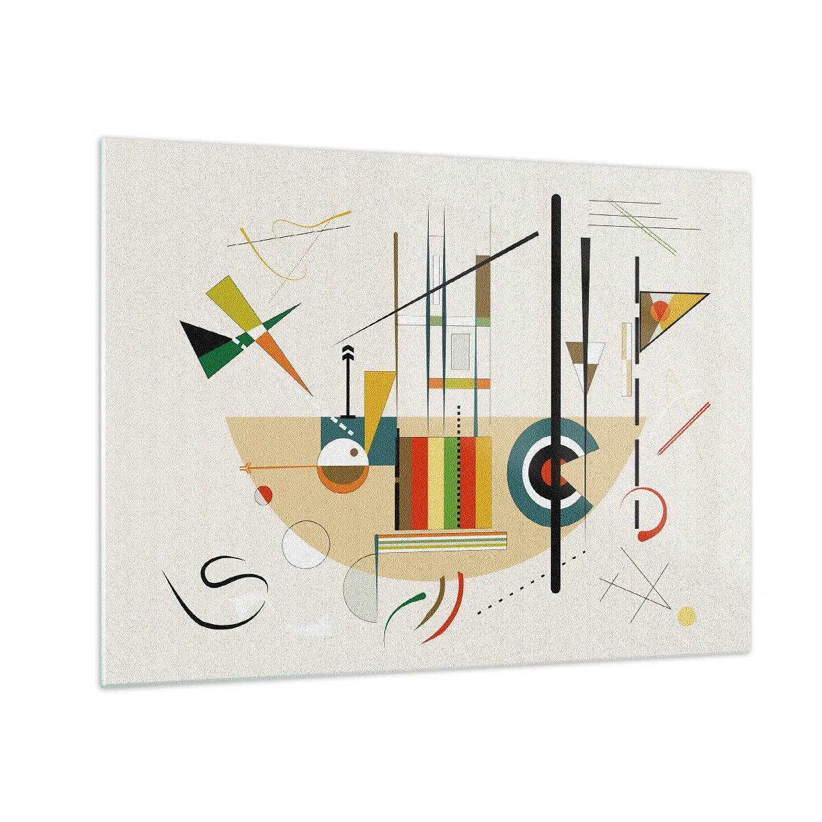 Obraz na skle - Farebná geometrická abstrakcia na svetlom pozadí - 70x50cm - A svet sa smeje - Moderná nástenná dekorácia do obývacej izby a spálne ARTTOR