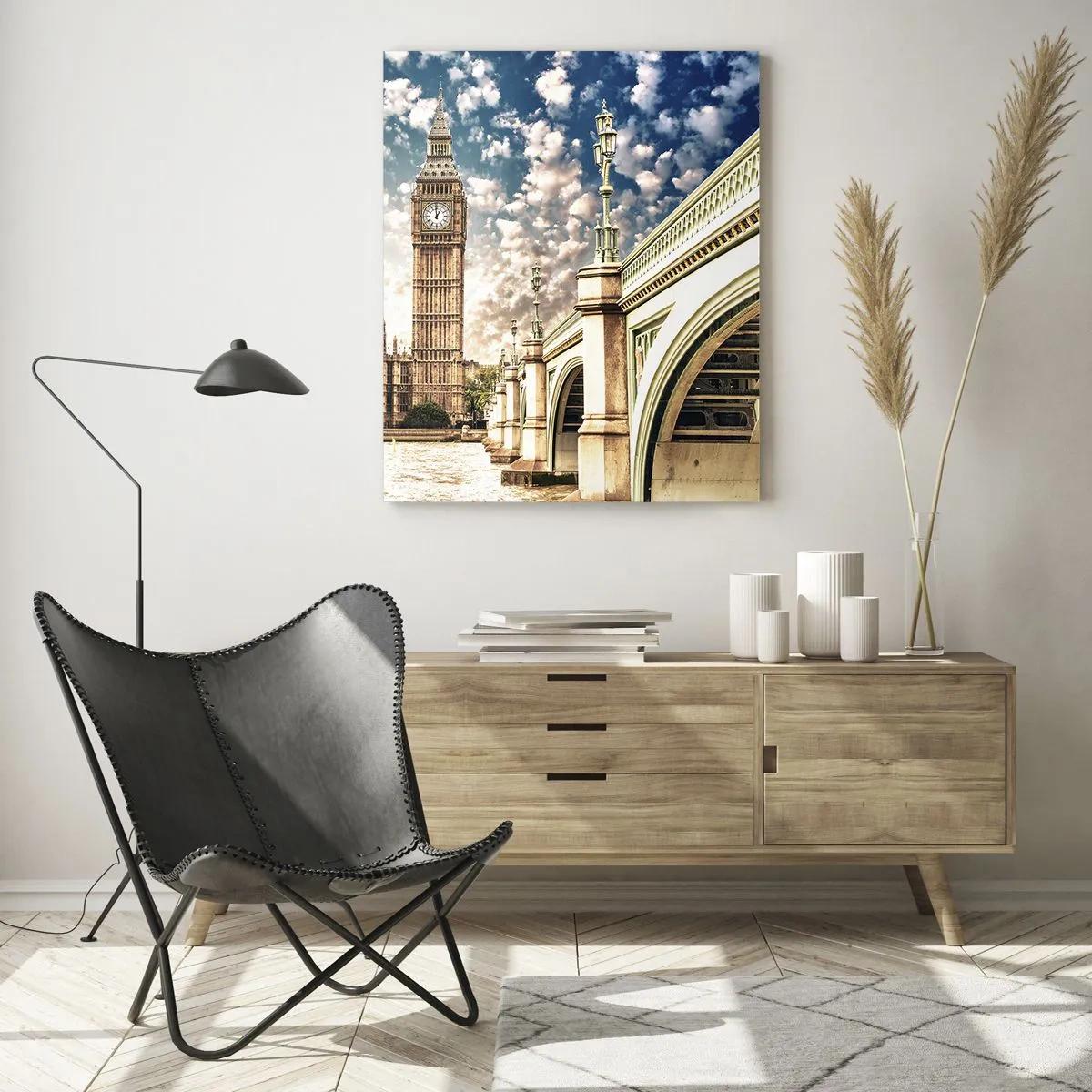 Obraz na skle - Perové oblaky nad Temžou - 50x70 cm