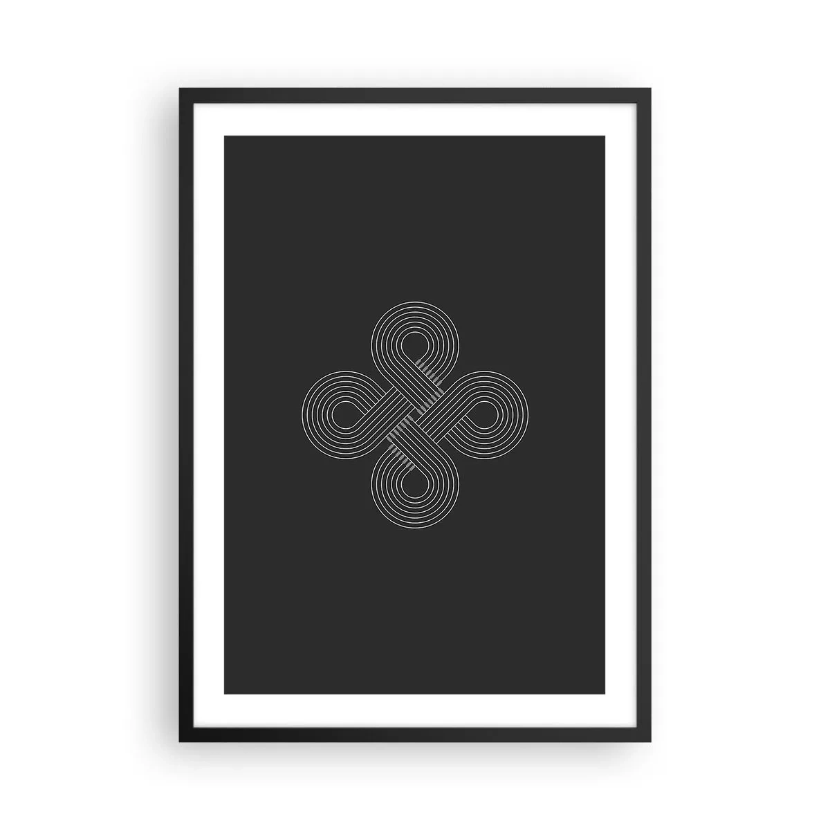 Plagát v čiernom ráme - Geometrický symbol na čiernom pozadí - 50x70cm - V keltskom duchu - Moderná nástenná dekorácia do obývacej izby a spálne ARTTOR