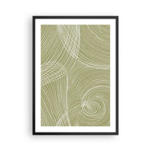 Plagát v čiernom ráme - Abstraktná kompozícia v odtieňoch zelenej s dynamickými líniami. - 50x70cm - Majstrovská abstrakcia v bielej - Moderná nástenná dekorácia do obývacej izby a spálne ARTTOR