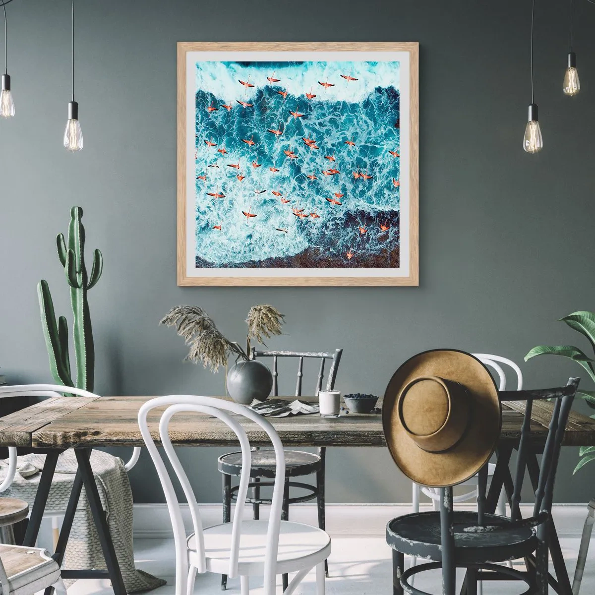 Plagát v ráme zo svetlého duba - Prímorský sprievod - 60x60 cm