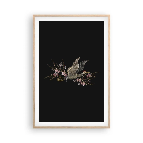 Plagát v ráme zo svetlého duba - Exotický vyšívaný vták - 61x91 cm