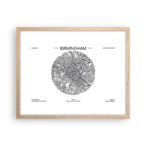 Plagát v ráme zo svetlého duba - Anatómia Birminghamu - 50x40 cm