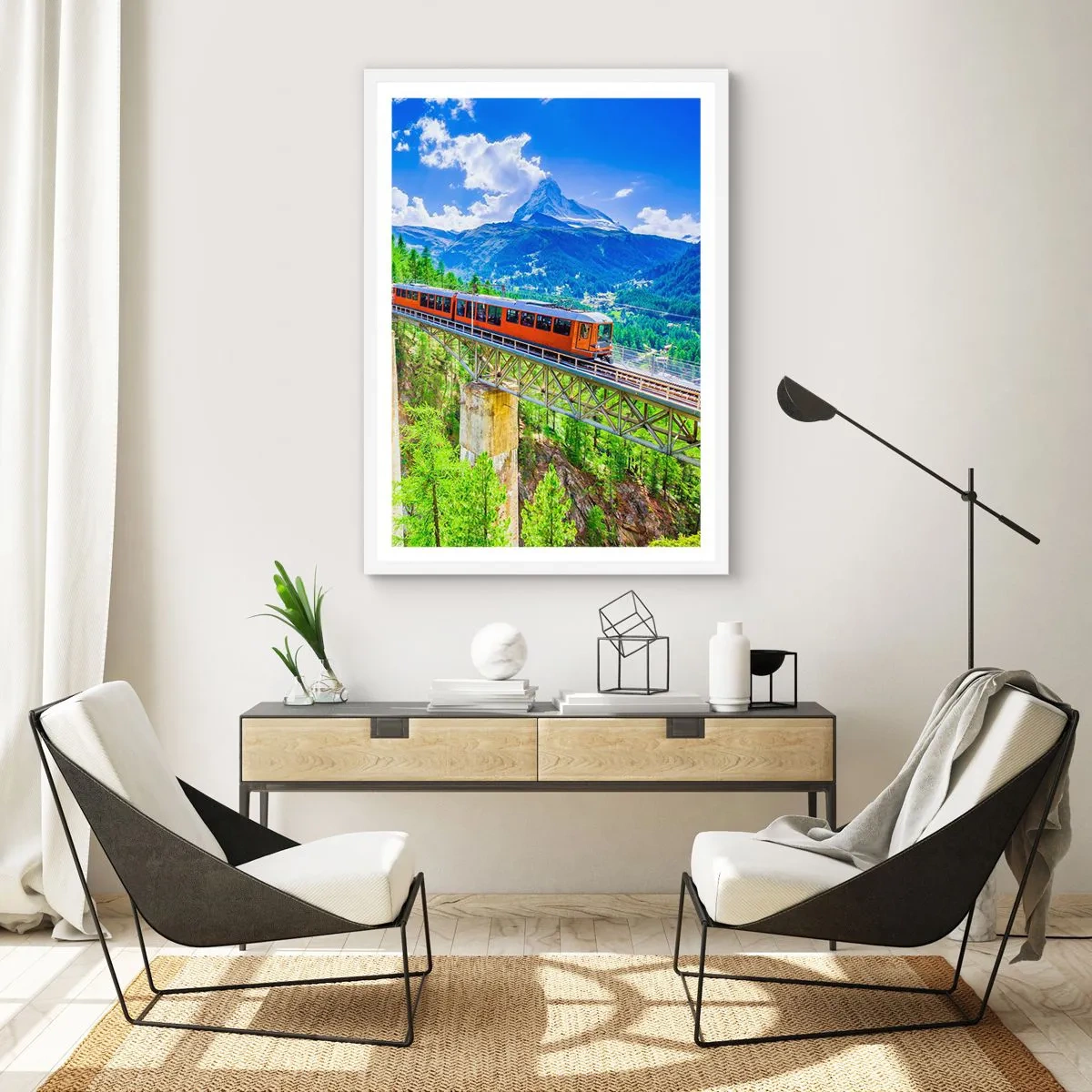 Plagát v bielom ráme - Alpská železnica - 50x70 cm