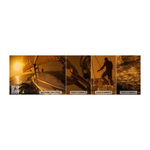 Vzorka samolepiacej fototapety Deluxe Sticker - Zlatý večer po viacfarebnom dni - Námorné štúdiá, Plachetnica, Cestuje - 100x30 cm