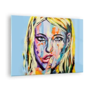 Obraz na skle - Farebný portrét ženy so zamysleným výrazom - 70x50cm - Pozri sa jej priamo do očí - Moderná nástenná dekorácia do obývacej izby a spálne ARTTOR