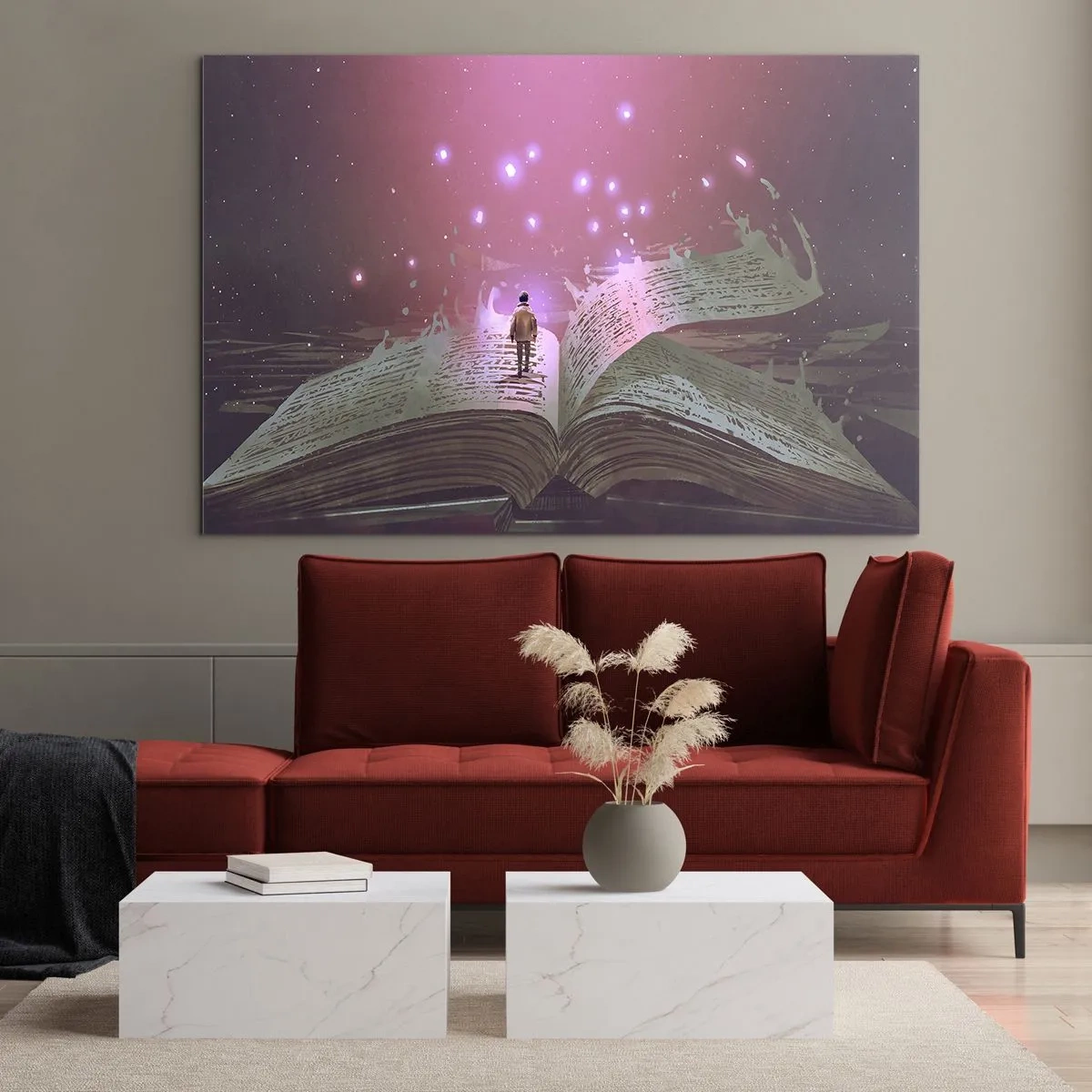 Obraz na skle - Otvorená kniha, z ktorej sa vznáša magické svetlo a hviezdy - 70x50cm - Pozvánka do iného sveta - prečítaj! - Moderná nástenná dekorácia do obývacej izby a spálne ARTTOR