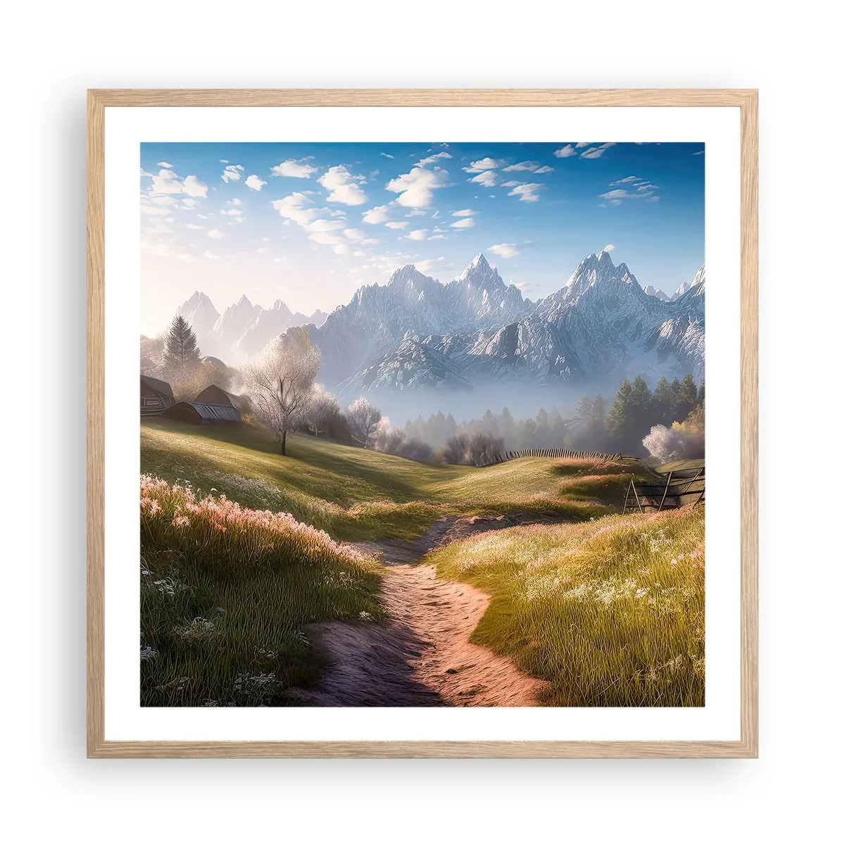 Plagát v ráme zo svetlého duba - Idylické údolie - 60x60 cm