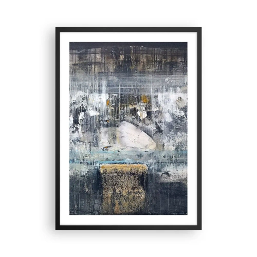 Plagát v čiernom ráme - Abstraktná kompozícia v odtieňoch sivej a zlatej. - 50x70cm - Ako na ľade, tak aj na hrude - Moderná nástenná dekorácia do obývacej izby a spálne ARTTOR