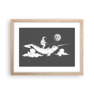 Plagát v ráme zo svetlého duba - Vesmírny jazdec - 40x30 cm