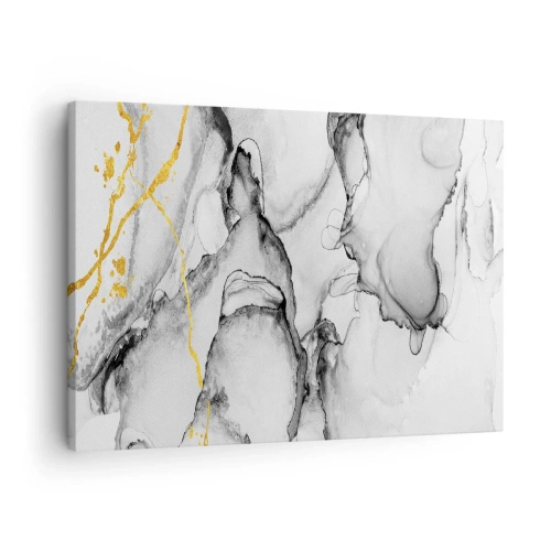 Obraz na plátne - Abstraktné čiernobiele vzory so zlatými akcentmi - 70x50cm - Kompozícia so zlatým motívom - Moderná nástenná dekorácia do obývacej izby a spálne ARTTOR