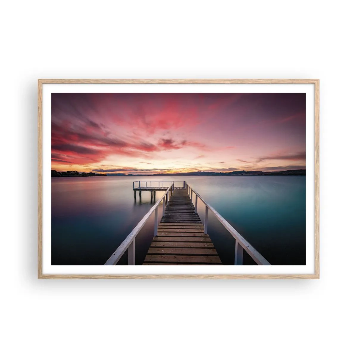 Plagát v ráme zo svetlého duba - Jemný plameň večera - 100x70 cm
