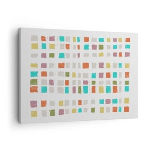 Obraz na plátne - Farebné štvorce v minimalistickom usporiadaní na bielom pozadí - 70x50cm - Neznáma hra - Moderná nástenná dekorácia do obývacej izby a spálne ARTTOR