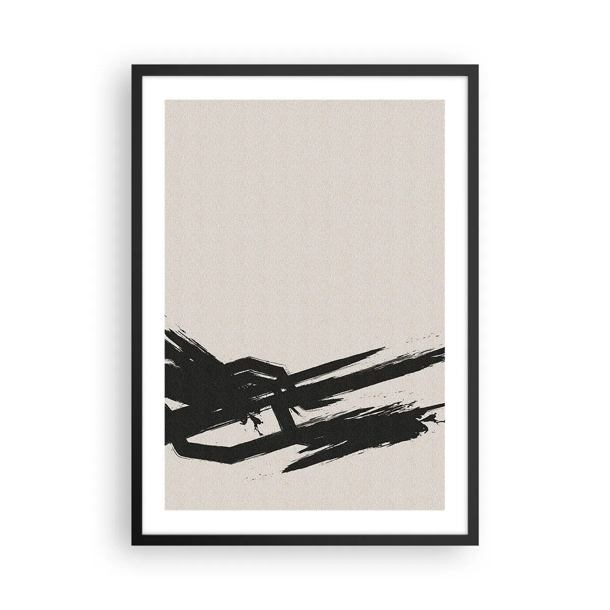 Plagát v čiernom ráme - Dynamická abstrakcia s čiernym ťahom štetca - 50x70cm - Nezastaviteľná hybnosť - Moderná nástenná dekorácia do obývacej izby a spálne ARTTOR