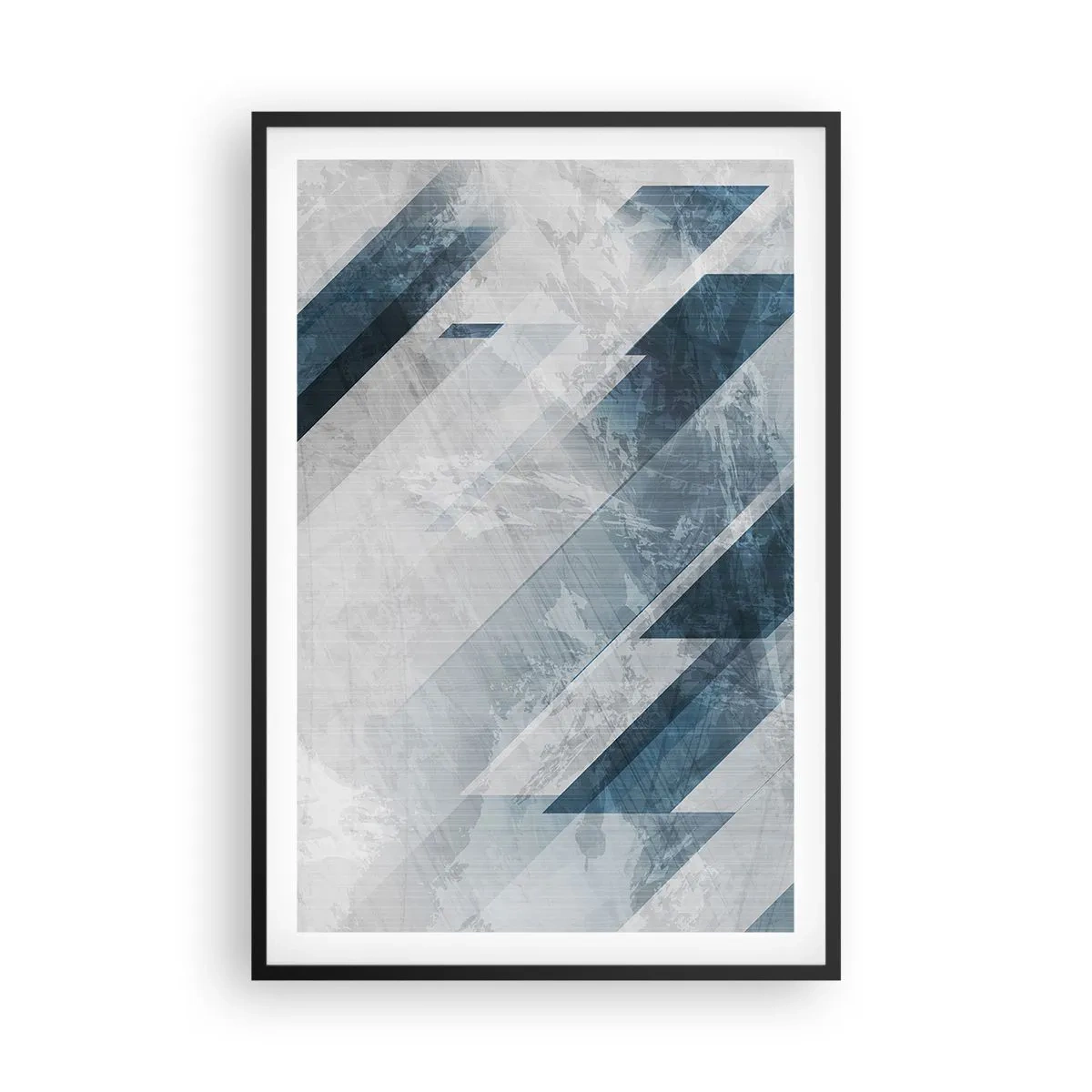 Plagát v čiernom ráme - Priestorová kompozícia – pohyb šedej - 61x91 cm