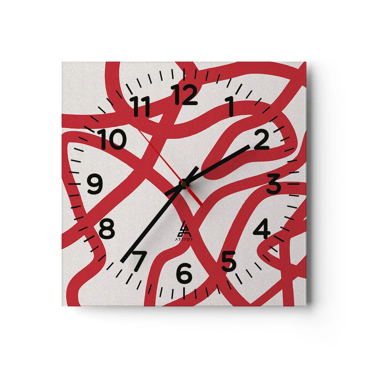 Nástenné hodiny - Červené na bielom - 30x30 cm