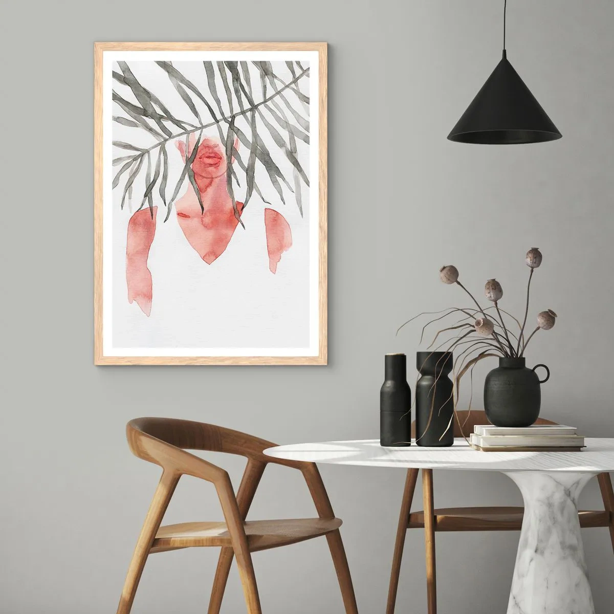 Plagát v ráme zo svetlého duba - Dáma trópov - 40x50 cm