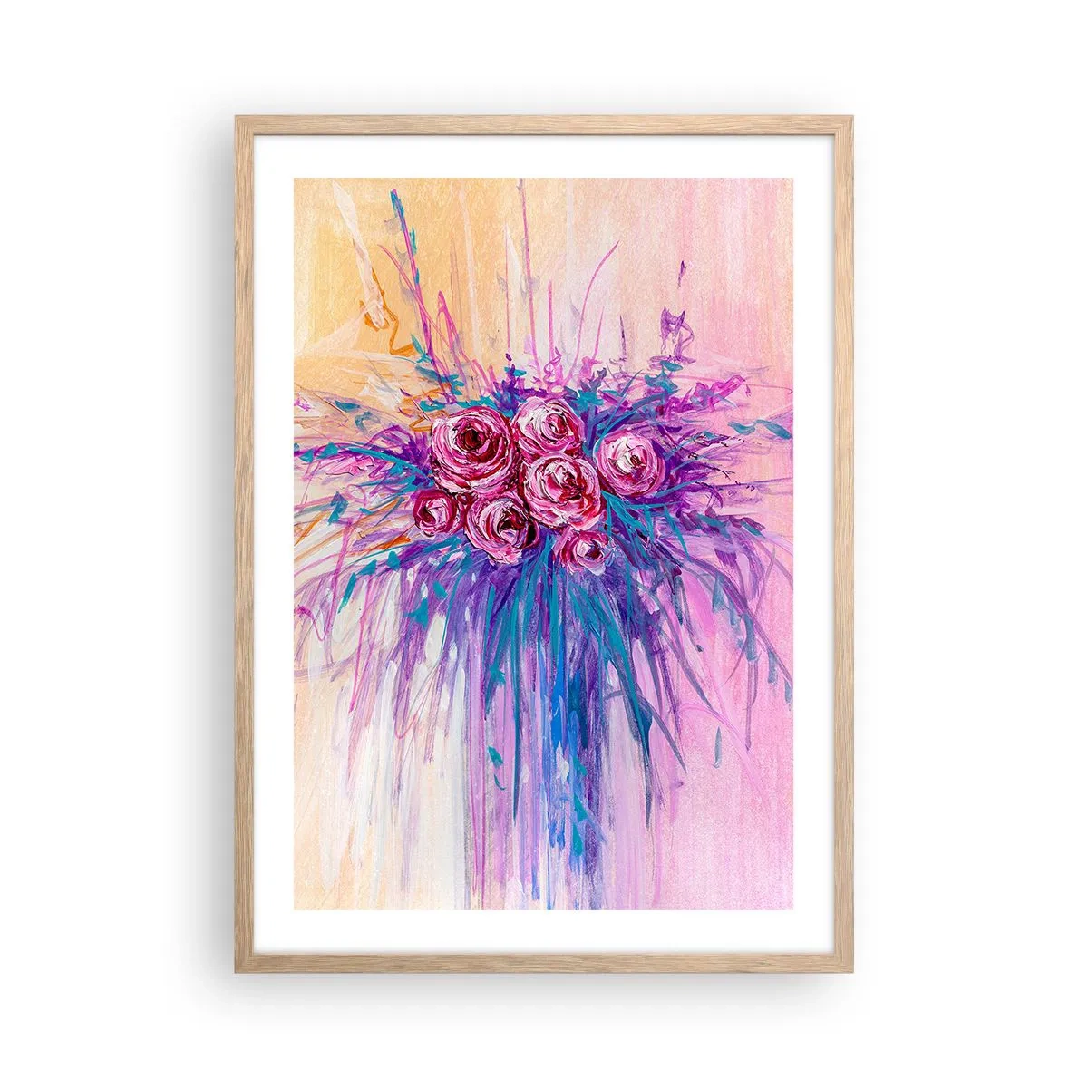 Plagát v ráme zo svetlého duba - Ružová fontána - 50x70 cm