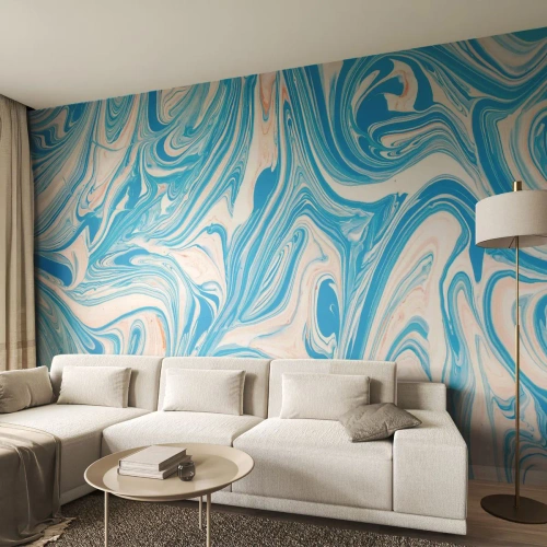 Fototapeta Standard Eco - Abstraktný mramorový vzor v odtieňoch modrej - 100x70cm - Lagúna v tyrkyse - Moderná nástenná dekorácia do obývacej izby a spálne ARTTOR
