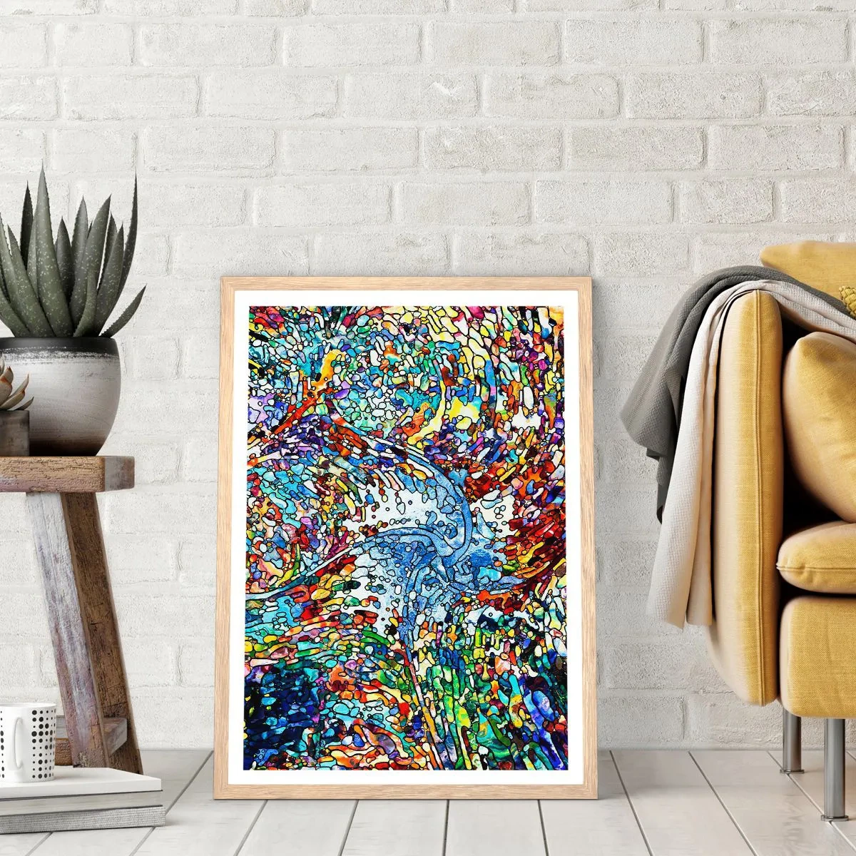 Plagát v ráme zo svetlého duba - Vitráž s kvapkami - 70x100 cm