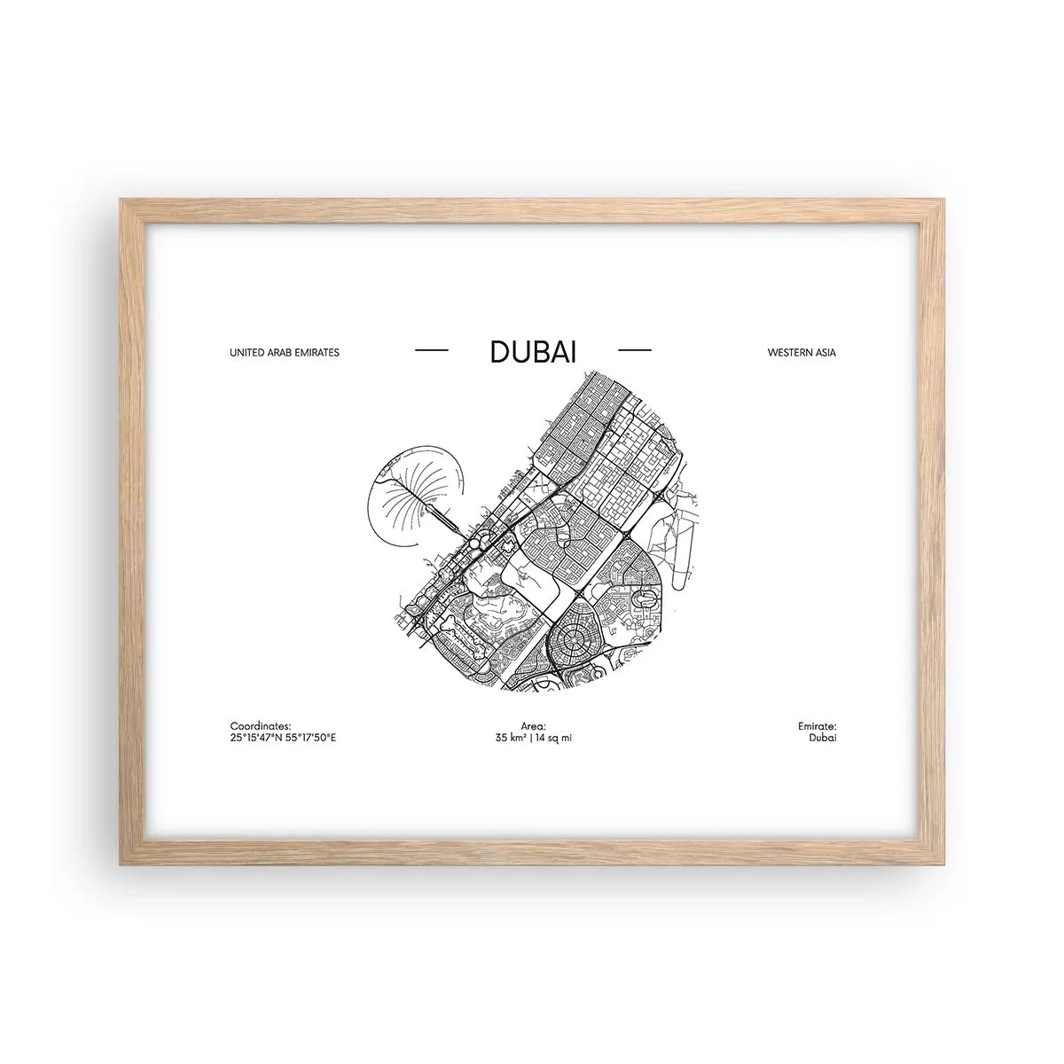 Plagát v ráme zo svetlého duba - Anatómia Dubaja - 50x40 cm