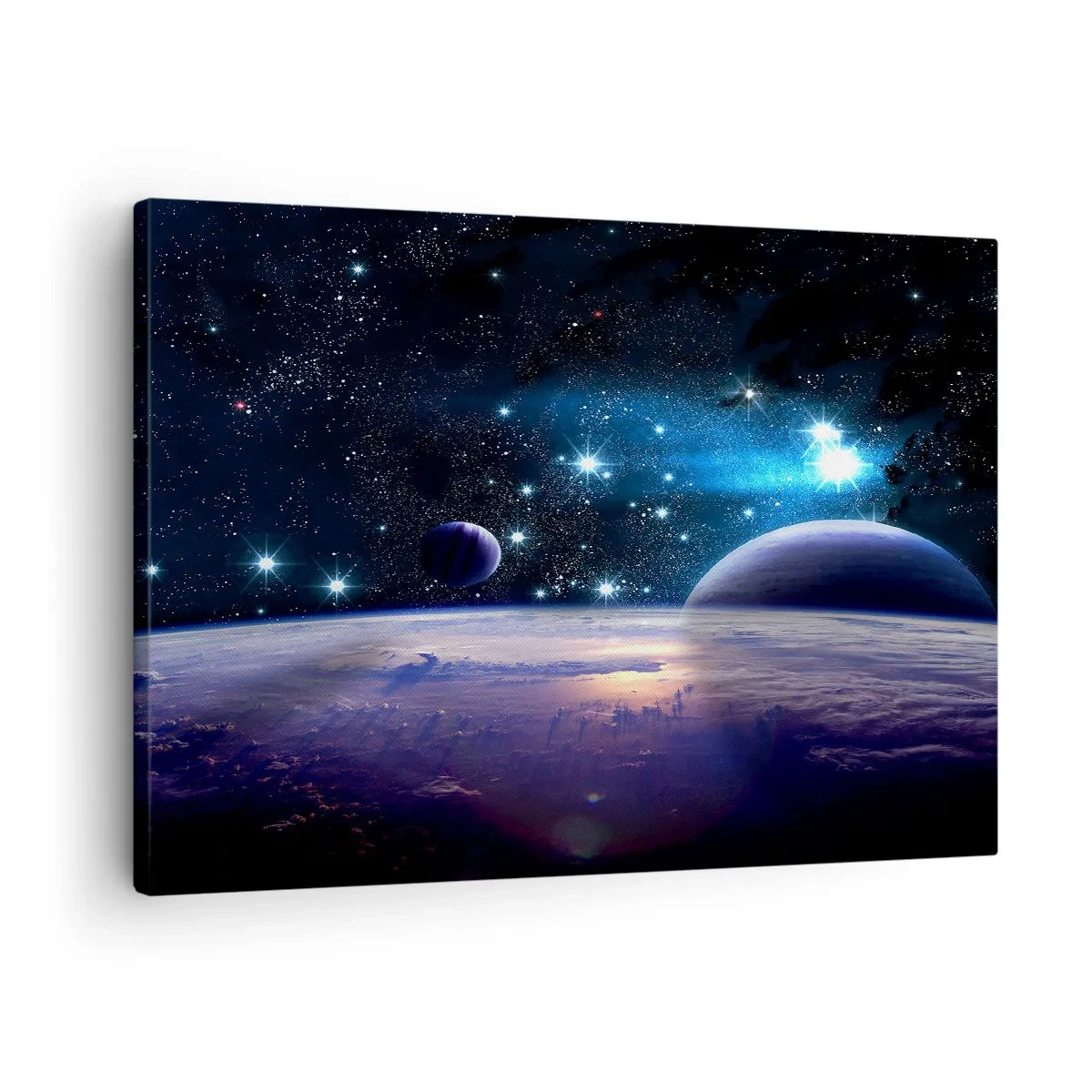 Obraz na plátne - Pohľad na vesmír s planétami a hviezdami - 70x50cm - Stále sami? - Moderná nástenná dekorácia do obývacej izby a spálne ARTTOR