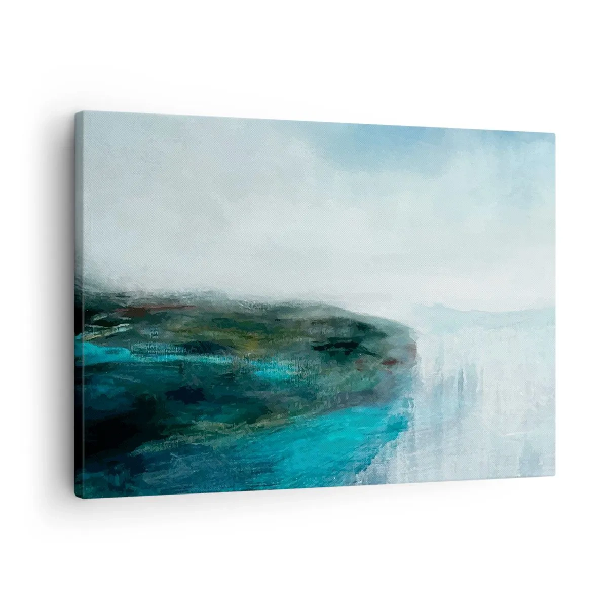 Obraz na plátne - Abstraktná krajina v odtieňoch tyrkysovej a sivej - 70x50cm - Námorná abstrakcia - Moderná nástenná dekorácia do obývacej izby a spálne ARTTOR