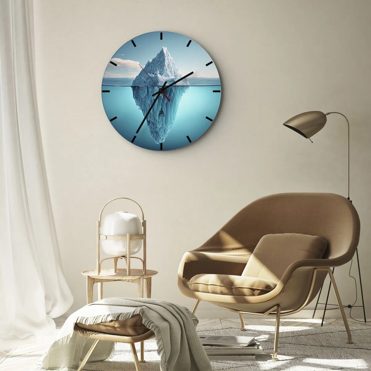 Nástenné hodiny - Ľadovec plávajúci v oceáne s viditeľnou podvodnou časťou - 30x30cm - Ľadová kráľovná - Moderná nástenná dekorácia do obývacej izby, kuchyne a spálne ARTTOR