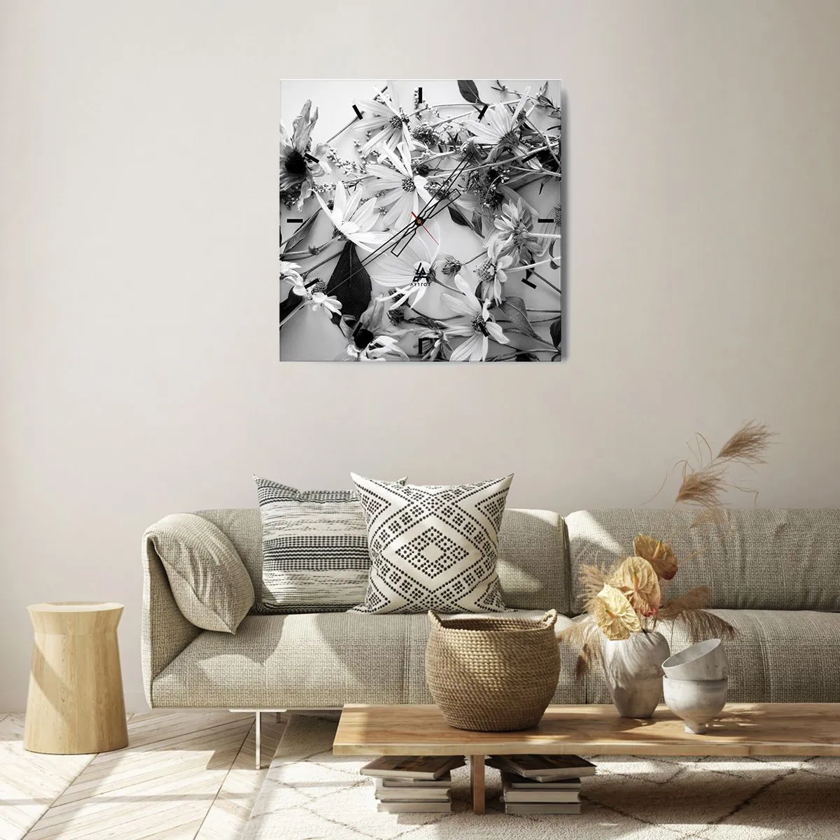 Nástenné hodiny - Kvety bez kytice - 40x40 cm