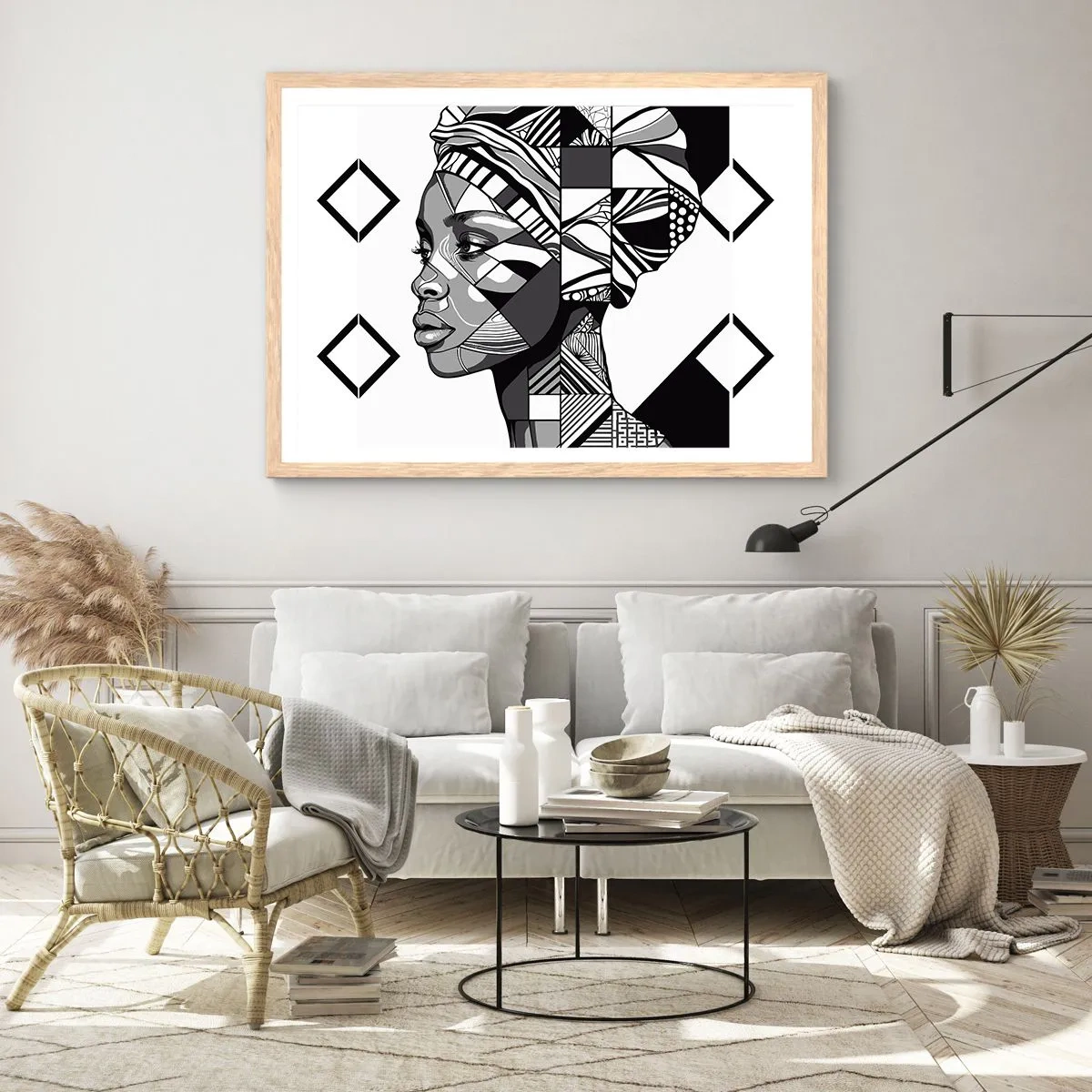 Plagát v ráme zo svetlého duba - Etnický portrét - 50x40 cm