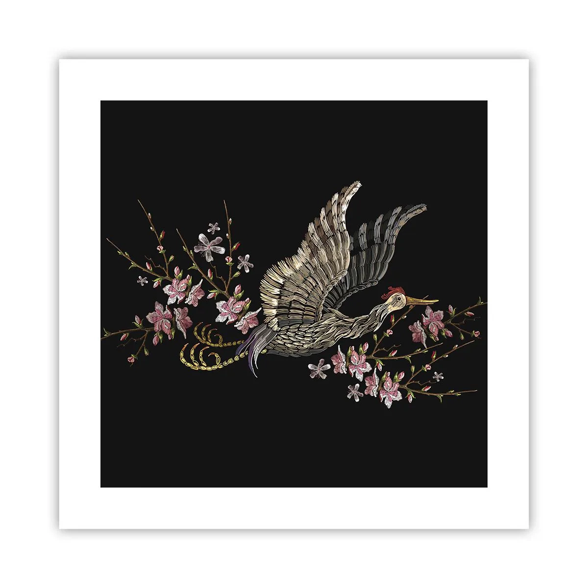 Plagát - Exotický vyšívaný vták - 40x40 cm