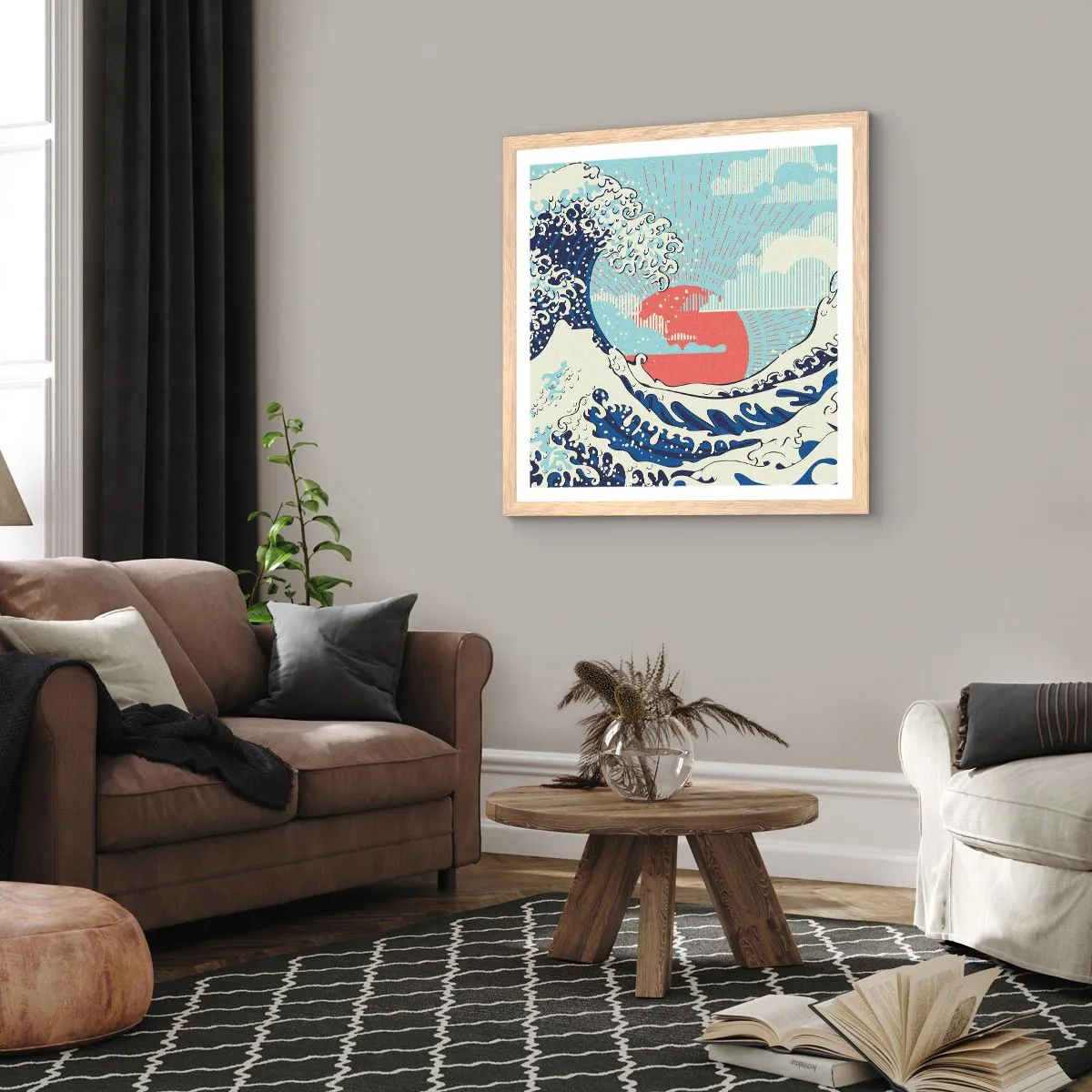 Plagát v ráme zo svetlého duba - Z japonských inšpirácií - 60x60 cm