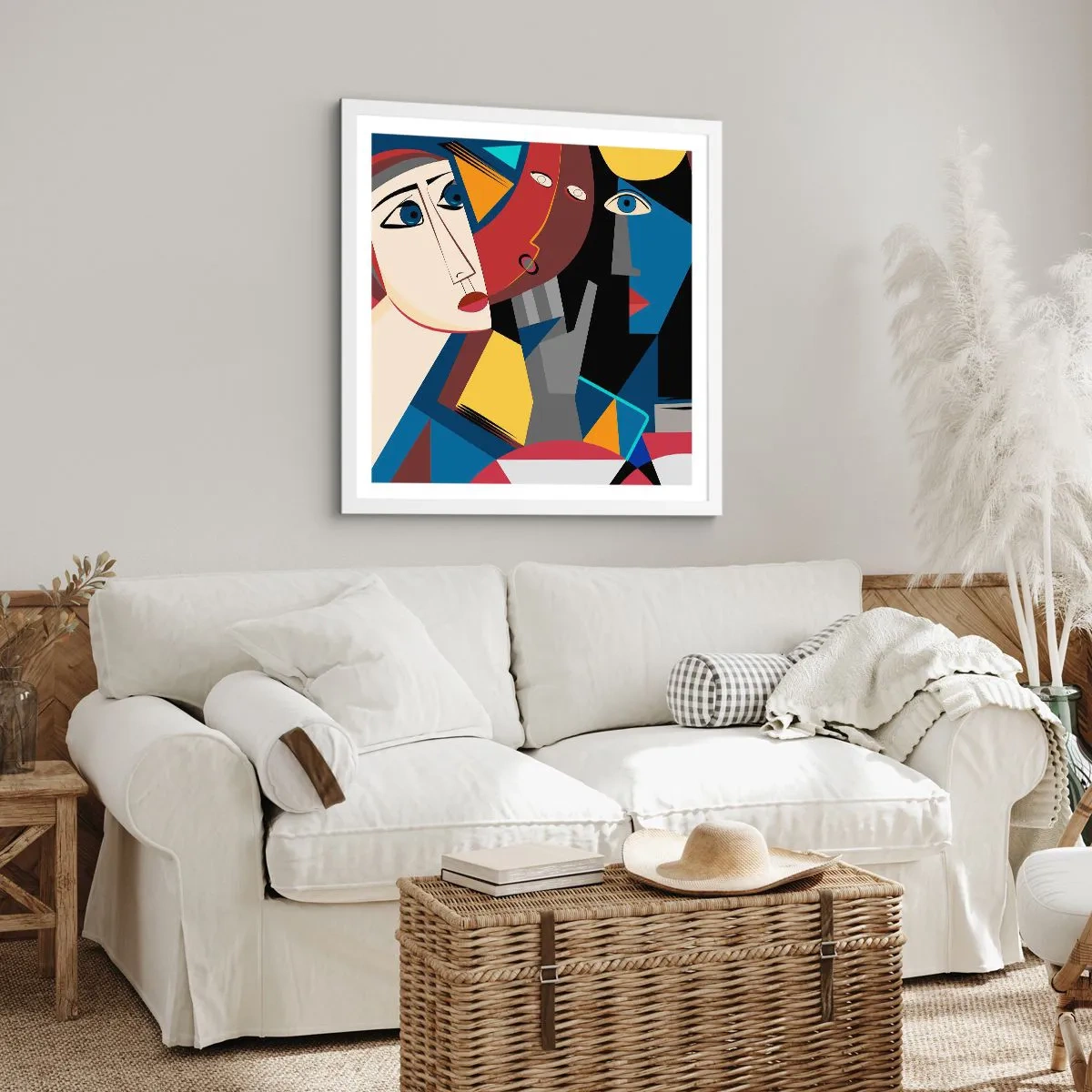 Plagát v bielom ráme - Konverzácia kubistov - 60x60 cm