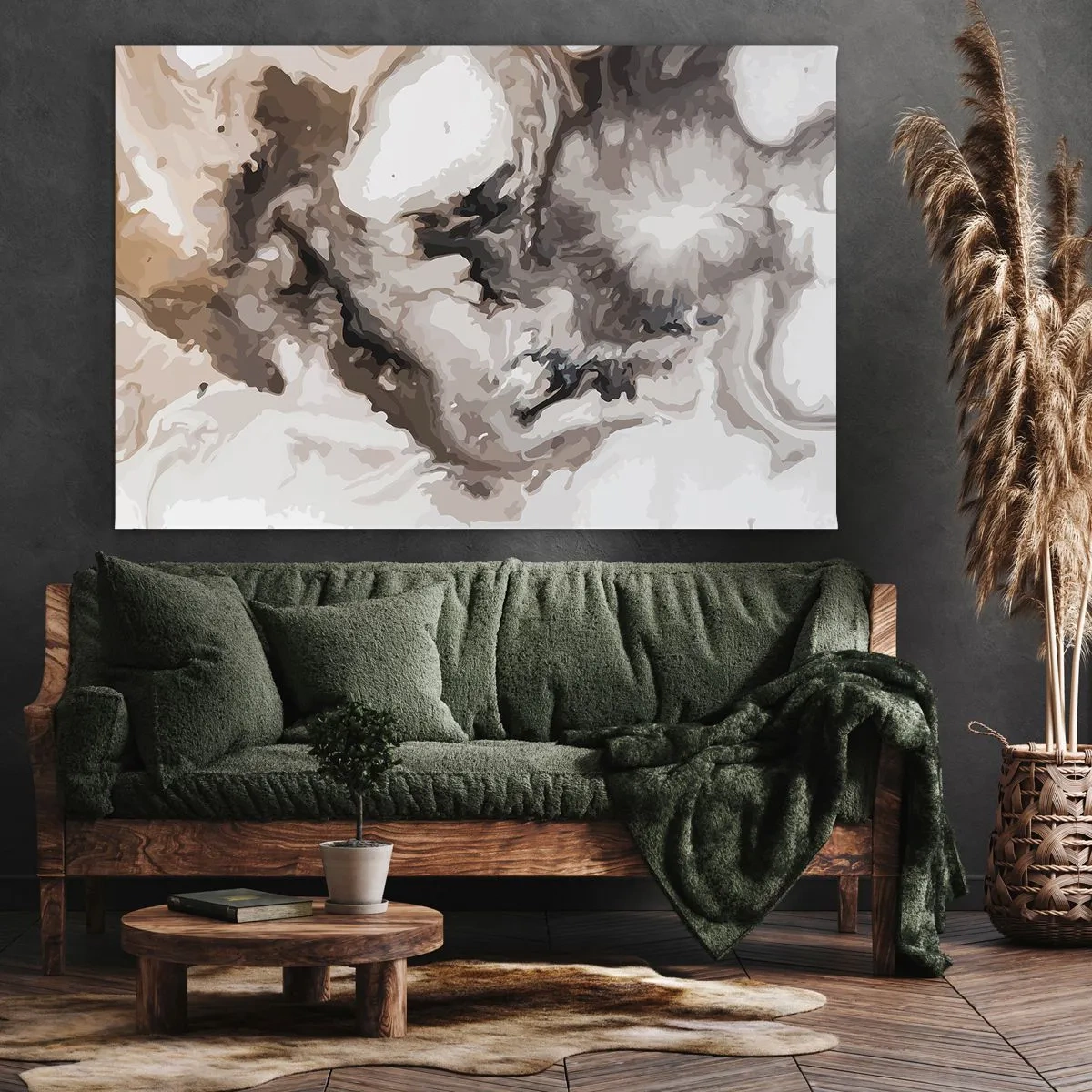 Obraz na plátne - Abstraktný vzor v odtieňoch hnedej a bielej - 70x50cm - Zrodenie galaxie - Moderná nástenná dekorácia do obývacej izby a spálne ARTTOR