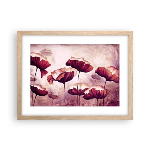 Plagát v ráme zo svetlého duba - Červený a biely plátok - 40x30 cm