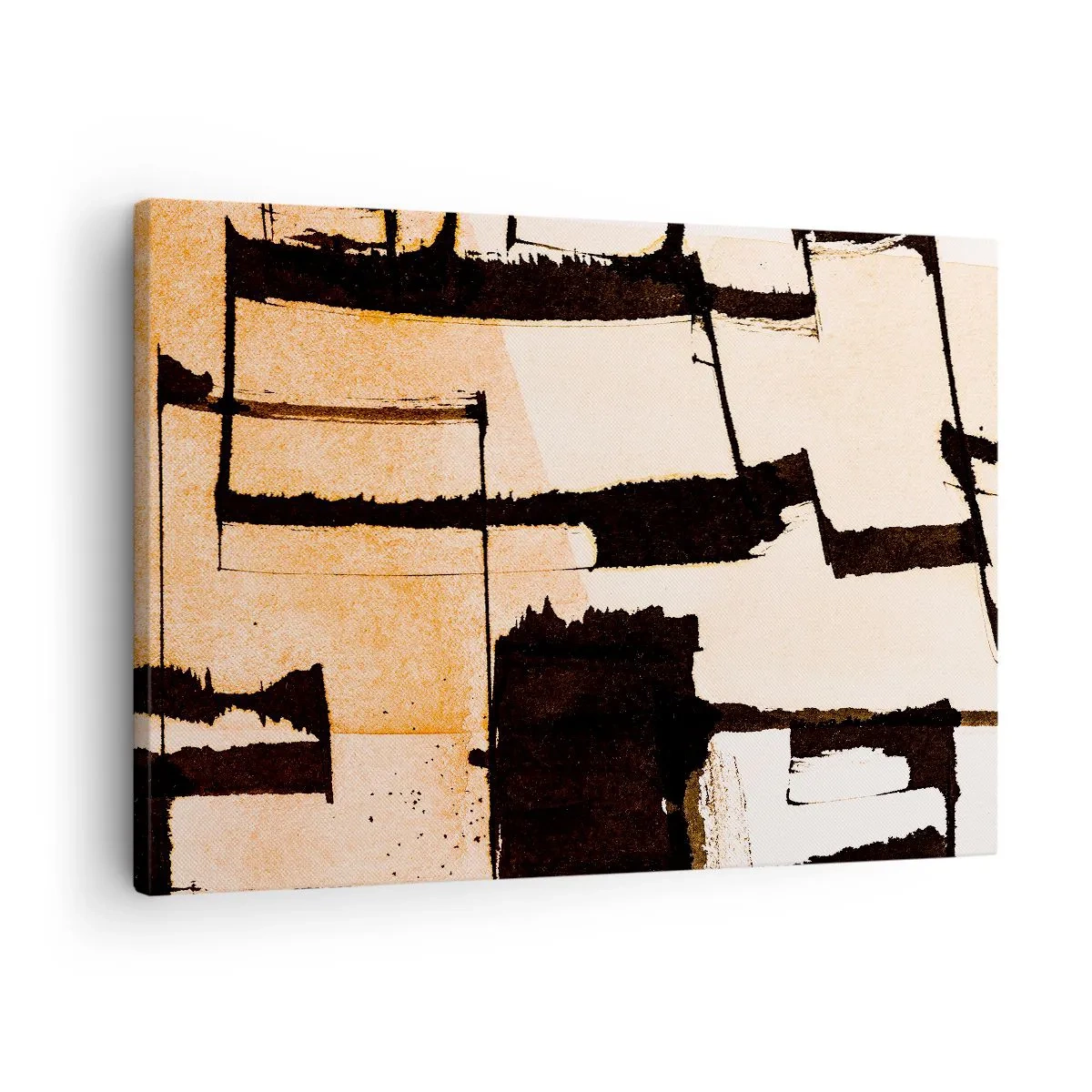 Obraz na plátne - Geometrické vzory v odtieňoch hnedej a béžovej - 70x50cm - Avšak poriadok - Moderná nástenná dekorácia do obývacej izby a spálne ARTTOR