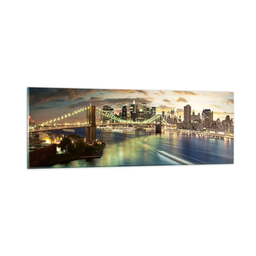 Obraz na skle - Žiarivý večer nad Manhattanom - 90x30 cm