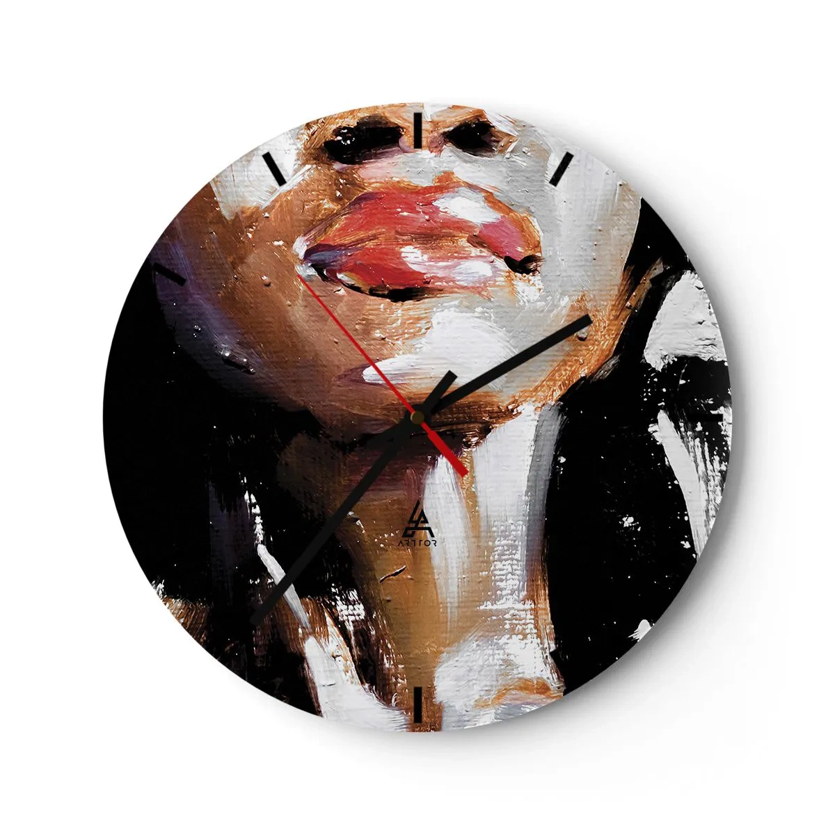 Nástenné hodiny - Fragment ženskej tváre v expresívnej maliarskej technike - 30x30cm - Hrdosť bez predsudkov - Moderná nástenná dekorácia do obývacej izby, kuchyne a spálne ARTTOR