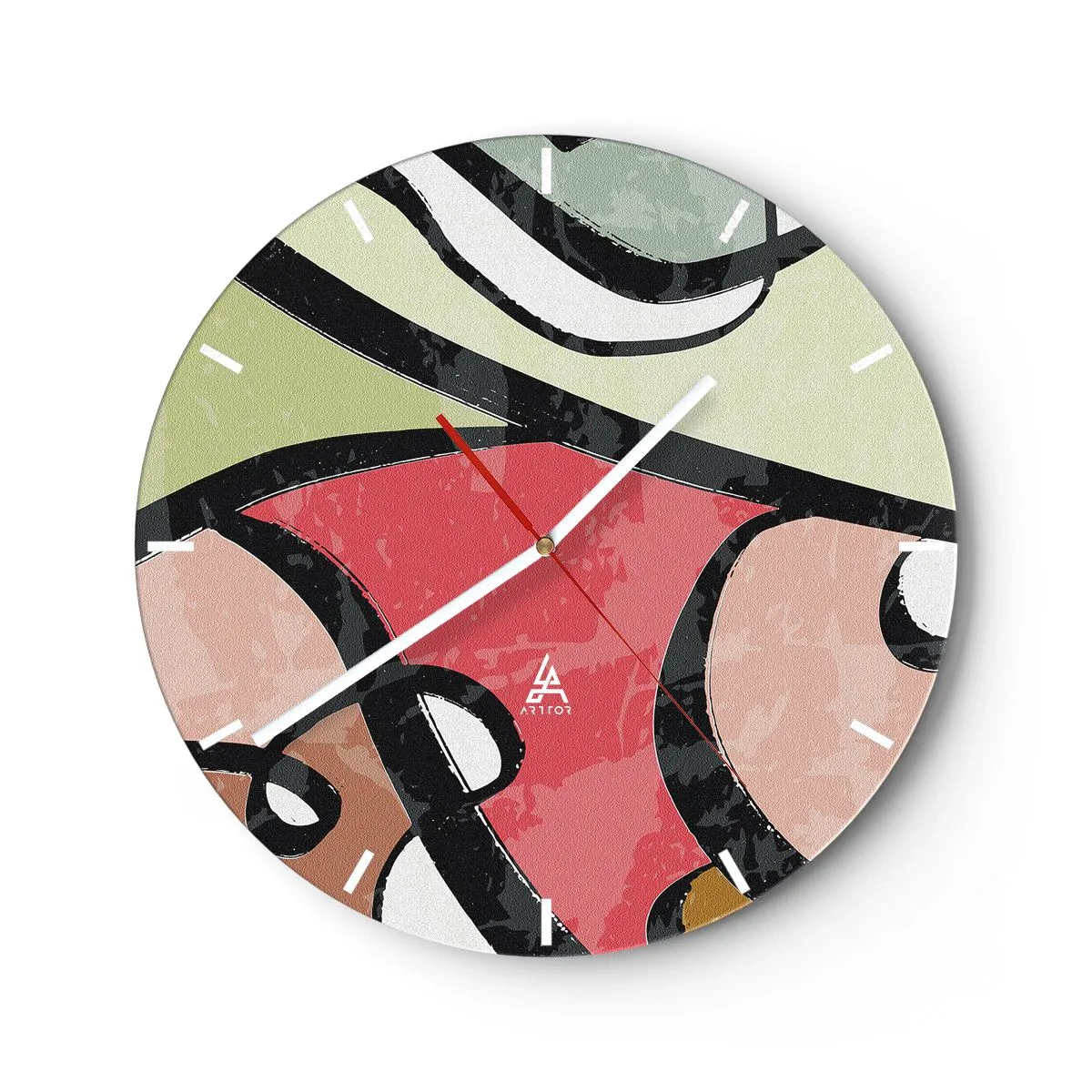 Nástenné hodiny - Farebné abstraktné tvary v pastelových tónoch - 30x30cm - Piruety uprostred farieb - Moderná nástenná dekorácia do obývacej izby, kuchyne a spálne ARTTOR