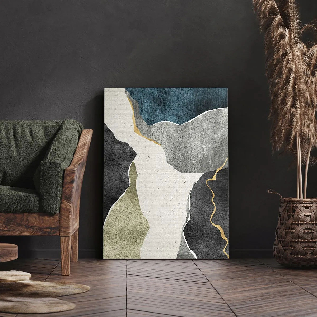 Obraz na plátne - Mozaiková kompozícia so zlatou niťou - 65x120 cm