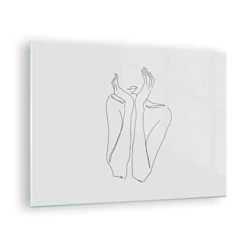 Obraz na skle - Minimalistická kresba ženských rúk a tváre - 70x50cm - O čom snívajú dievčatá - Moderná nástenná dekorácia do obývacej izby a spálne ARTTOR