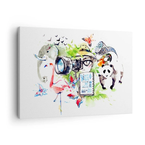 Obraz na plátne - Farebná grafika s motívmi prírody a safari - 70x50cm - Objektívom cestovateľa - Moderná nástenná dekorácia do obývacej izby a spálne ARTTOR